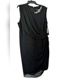 NEW Prelude Black Rhinestone Collar Draped Black Dress Size 16 Formal